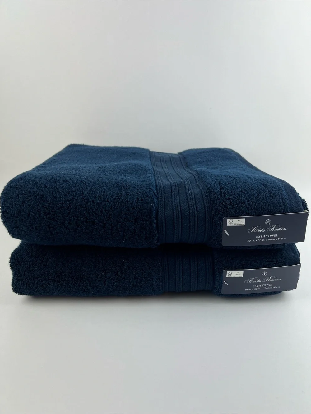 Brooks Brothers Bath Towel Set Dark Navy Blue Soft Plush 100% Cotton 2 Pc NEW